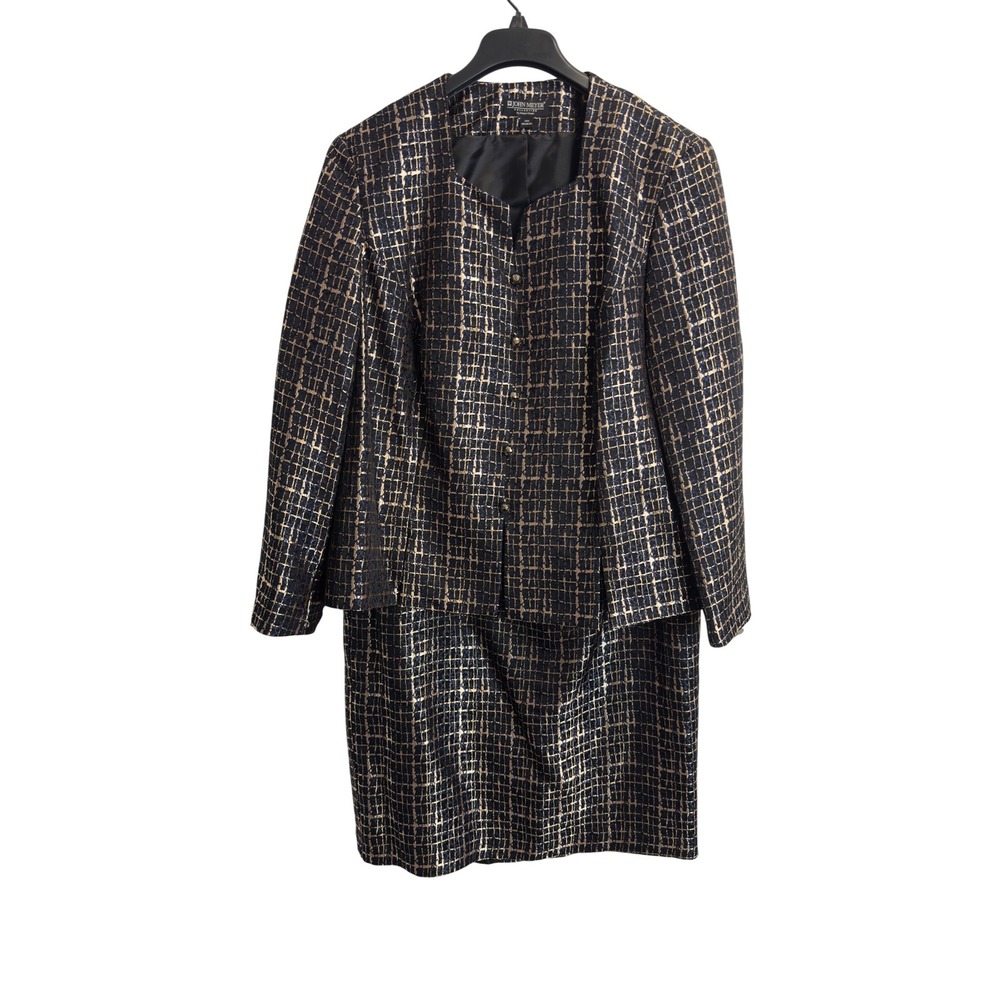 NEW John Meyer Collection Black Blue Gold Metallic Skirt Suit Set 20W